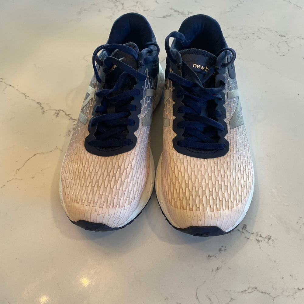 New Balance White and Navy Athletic Shoes